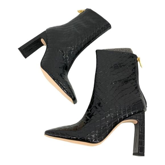 Good American Black Faux Croc Embossed Booties Size 5 NWT $249 MSRP - Picture 2 of 8
